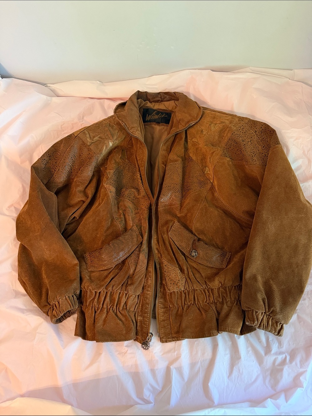 Women's vintage 1980’s Brown Suede/leather Bomber Jacket Bat wing  boat neck